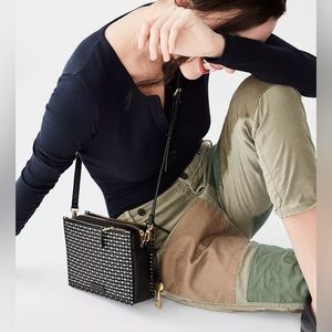 Fossil Campbell Black Stripe Leather Crossbody Bag Key Polka dot